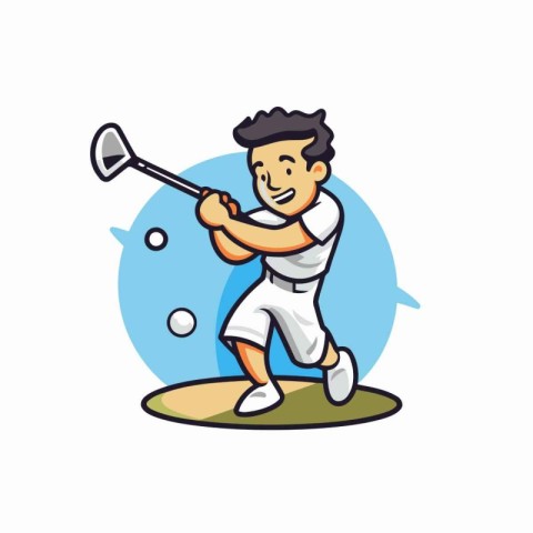 Golf player with club and ball. Vector illustration in cartoon s