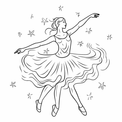 Ballerina in a white tutu. Hand drawn vector illustration.