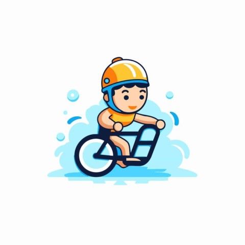 Little boy in helmet riding a bicycle. Flat style vector illustr