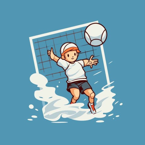 Illustration of a soccer player kicking the ball in the water.