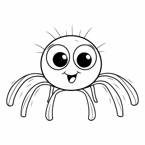 Cute cartoon spider isolated on white background. Black and whit