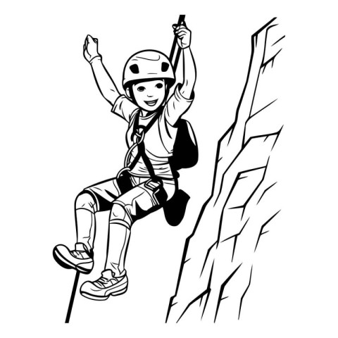 Climber. Black and white vector illustration for coloring book.