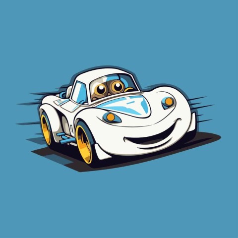 Vector illustration of a funny cartoon car in retro style on a b