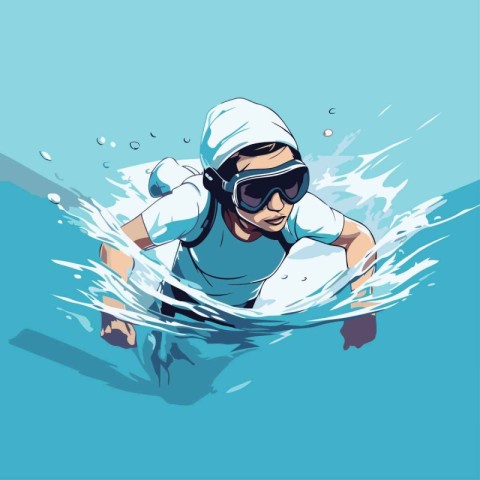 Vector illustration of a man swimming in the sea. Water sport.