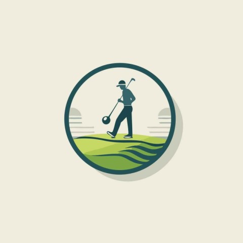 Golf club logo template. Golf player on golf course. Vector illu