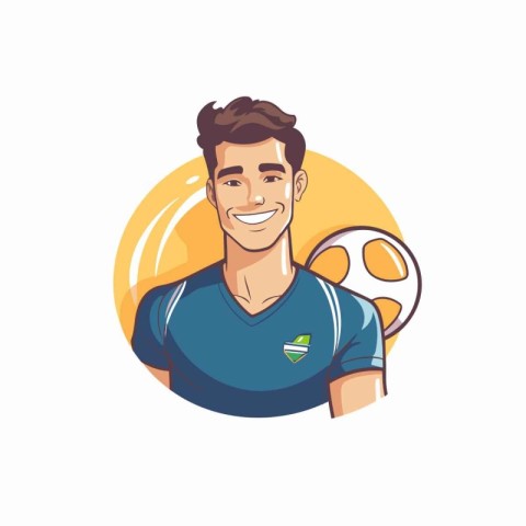 Portrait of a smiling rugby player with ball. Vector illustratio