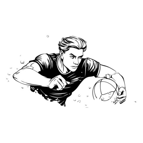 Illustration of a rugby player throwing a rugby ball viewed from