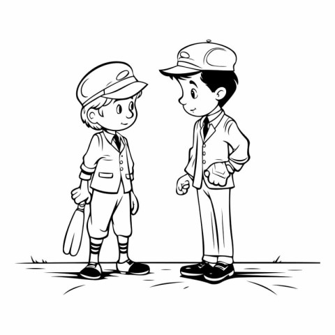 Boy and boy playing baseball. Vector illustration of a boy and b