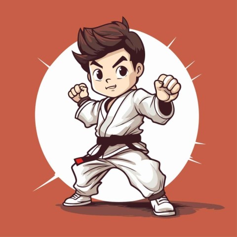 Taekwondo boy cartoon character. Vector illustration in cartoon