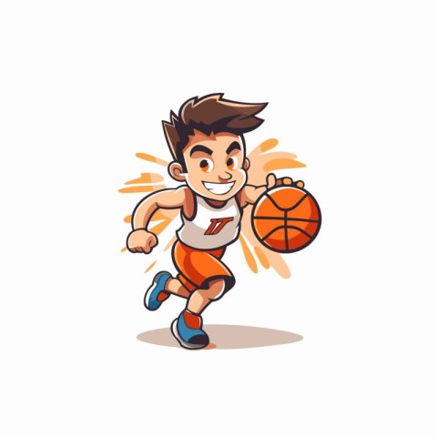 Boy playing basketball cartoon vector Illustration isolated on a