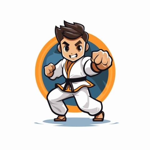 Taekwondo Cartoon Mascot Character Vector Illustration.