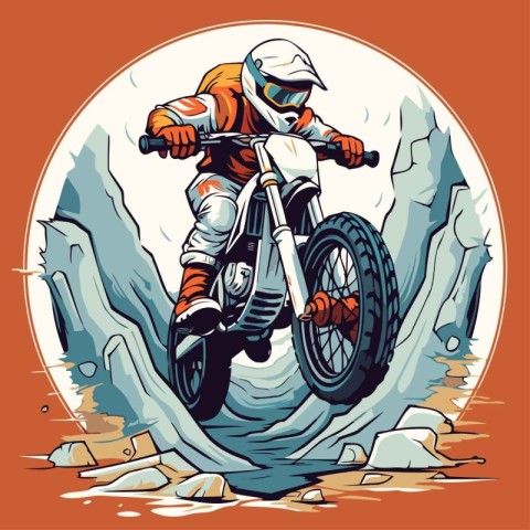 Vector illustration of a motorcyclist riding on a mountain bike.