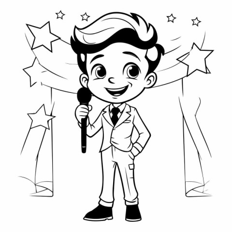 Vector illustration of a boy in a suit holding a microphone and