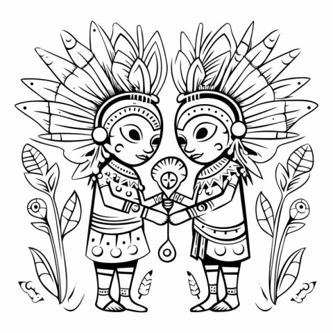 Native american couple in ethnic style. Vector illustration for