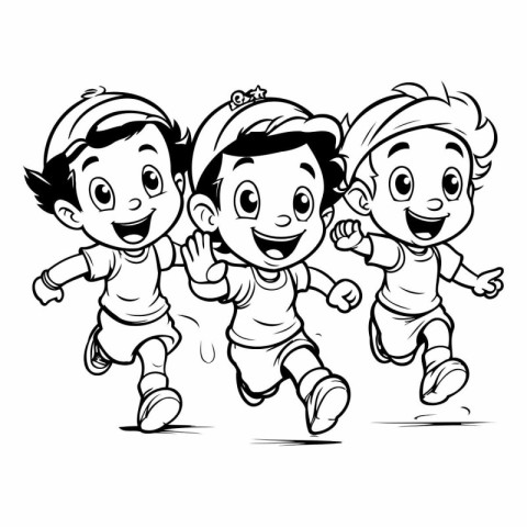 Cartoon happy kids running. vector illustration. isolated on whi