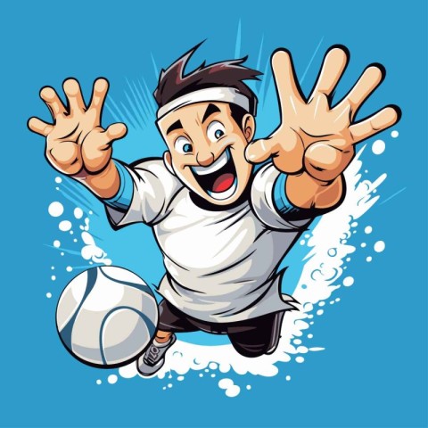 Vector illustration of a soccer player jumping with ball on a bl