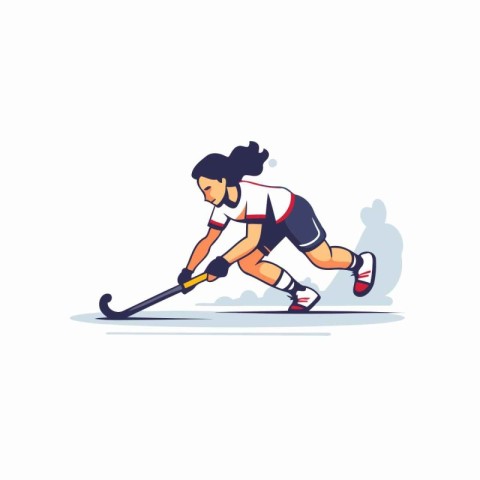 Hockey player vector illustration. Flat design of woman hockey p