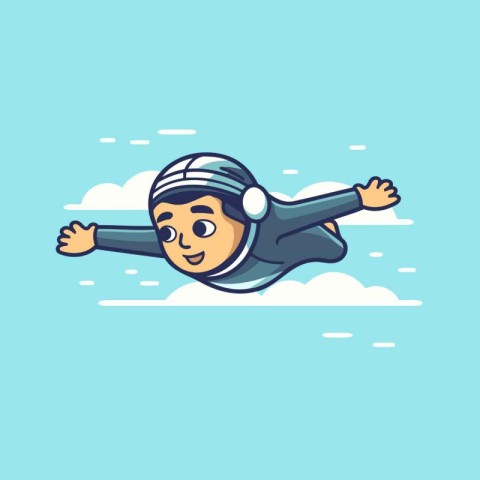 Vector illustration of a boy in a diving suit flying in the sky