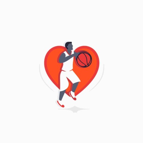 Basketball player with ball and heart. Flat style vector illustr