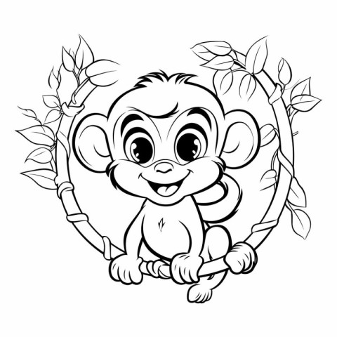 Monkey Cartoon Mascot Character Vector Illustration for Coloring