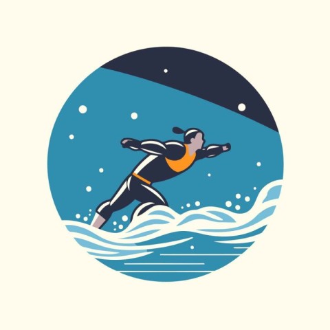 Surfer on the water. Vector illustration in flat design style.