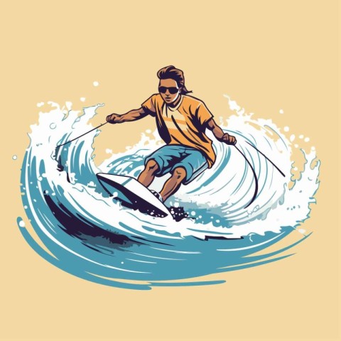 surfer on the surfboard. vector illustration in retro style.