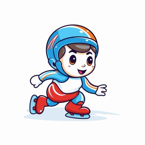 Cute little boy skating on ice rink. cartoon vector illustration