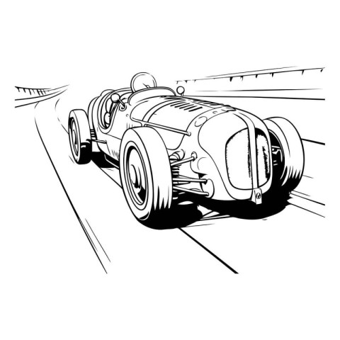 illustration of a vintage race car on the road with motion blur