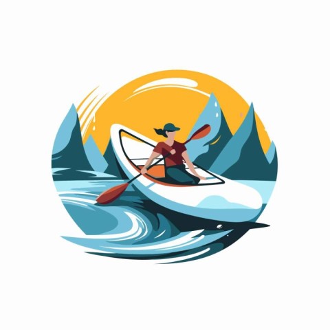 Kayaking in the mountains. Vector illustration on a white backgr