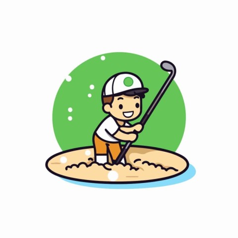 Golf player playing in the sand. Vector illustration in cartoon