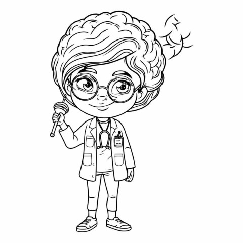 Coloring book for children: girl in doctor uniform with stethosc