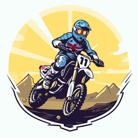 Motocross rider on the road. Vector illustration in retro style.