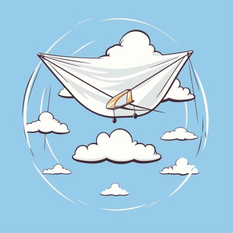 Hang glider flying in the sky with clouds. Vector illustration.