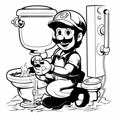 Illustration of a Plumber Plumber Repairing a Bathtub