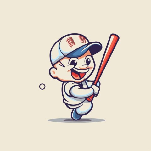 Baseball Player Cartoon Mascot Character. Vector Illustration.