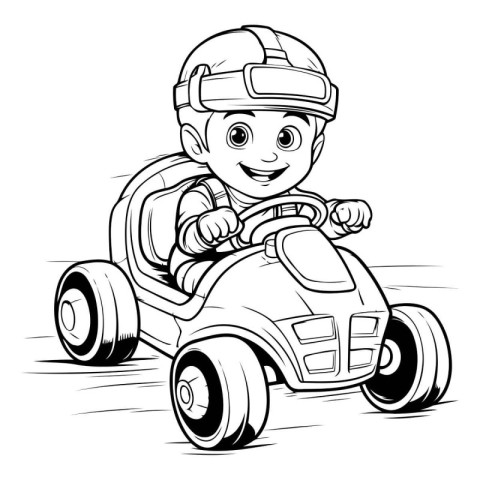 Illustration of a Kid Driving a Quad Bike - Coloring Book