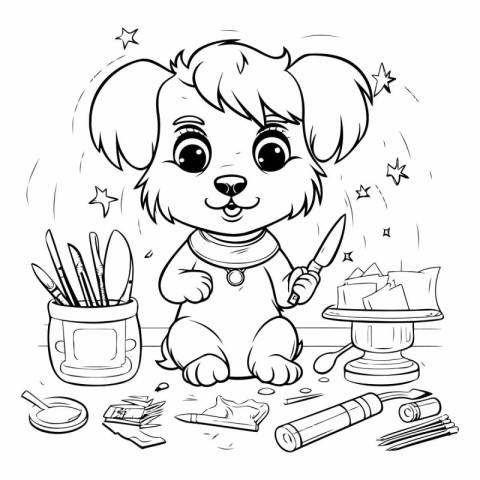 Cute cartoon dog coloring page. Vector illustration for coloring