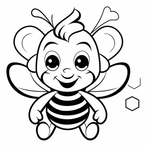 Cute Bee Cartoon Mascot Character Coloring Book Illustration