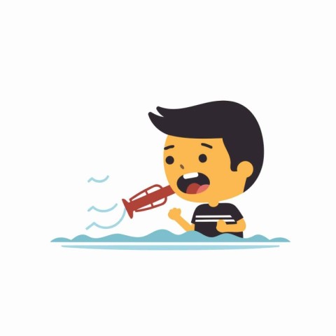 Boy drowning in the sea. Flat style vector illustration on white