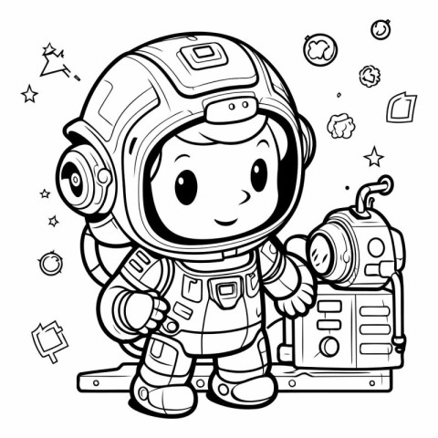 Coloring Page Outline Of a Astronaut Boy Vector Illustration