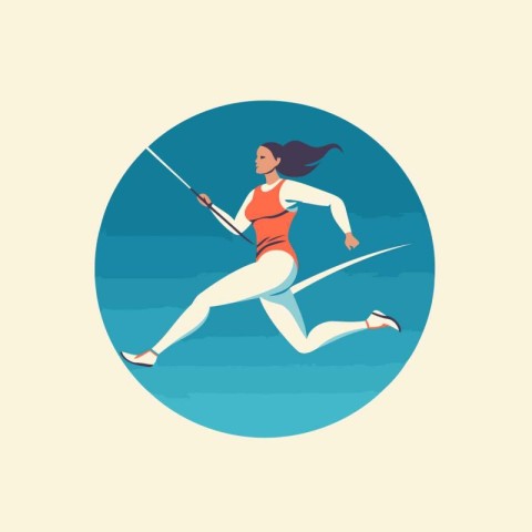 Sportswoman running with rapier. Vector illustration in flat sty