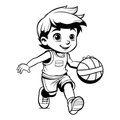 Little boy playing basketball isolated on a white background. Ve