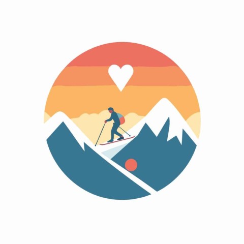 Ski resort logo design template. Skier in mountains icon.