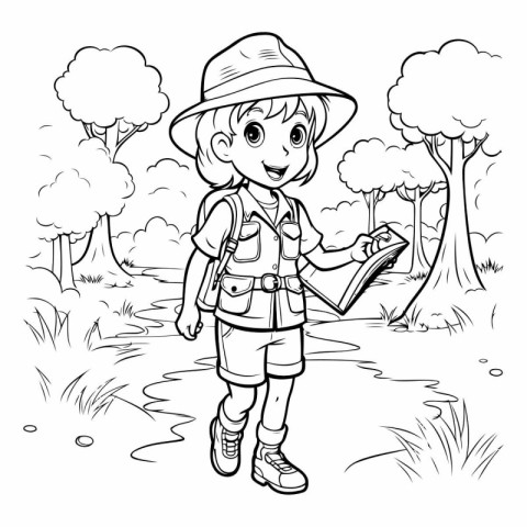 Coloring Page Outline Of a Cute Girl Scout or Explorer