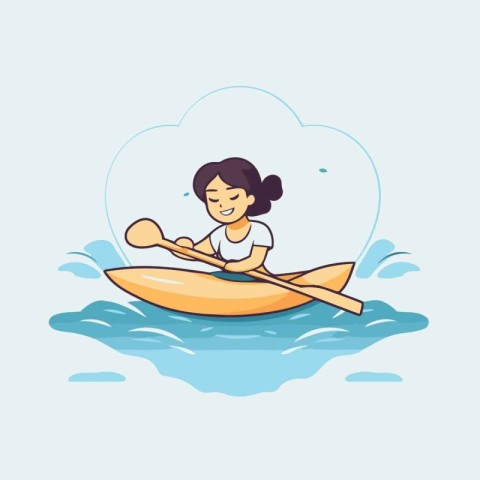 Cute girl in a kayak. Vector illustration. Cartoon character