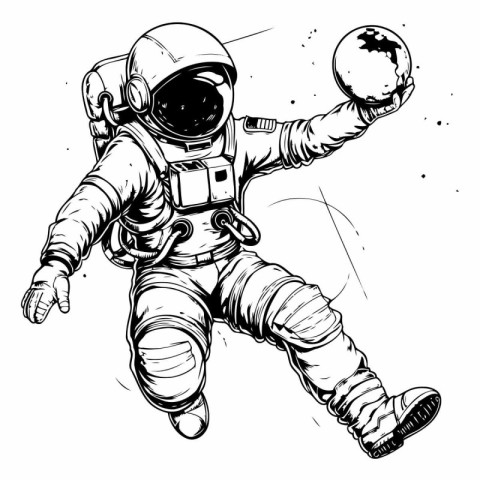 Astronaut with a ball. Vector illustration ready for vinyl cutti