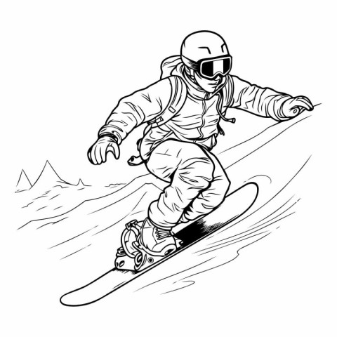 snowboarder jumping in the mountains. sketch vector graphics mon