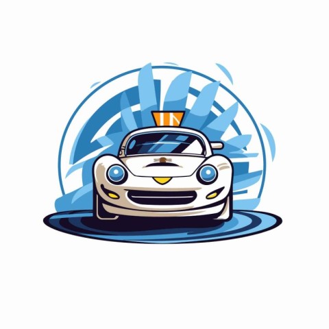 Vector illustration of a sports car with a blue circle on the ba