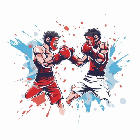 Vector illustration of two kickbox fighters in red and blue glov