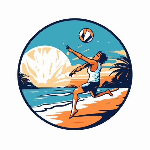 Illustration of a beach volleyball player running with ball set